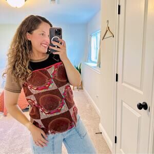 Anthropologie Conditions Apply Tan Mixed Media Quilted Satin Knit Tee/Top Small